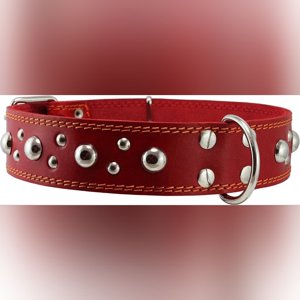 NEW tags Genuine 1.75" Wide Thick Leather Studded Dog Collar Fits 21.5"-26" Neck